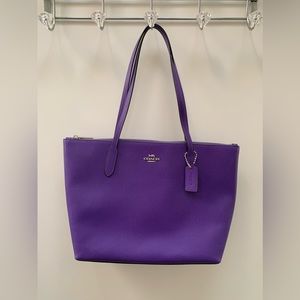 Coach Zip Top Sport Purple Silver Tote Bag Purse Leather New